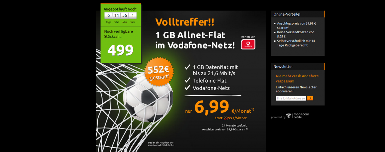 Allnet-Flat mit 1GB im Vodafone-Netz für nur 6,99 Euro / Monat!
